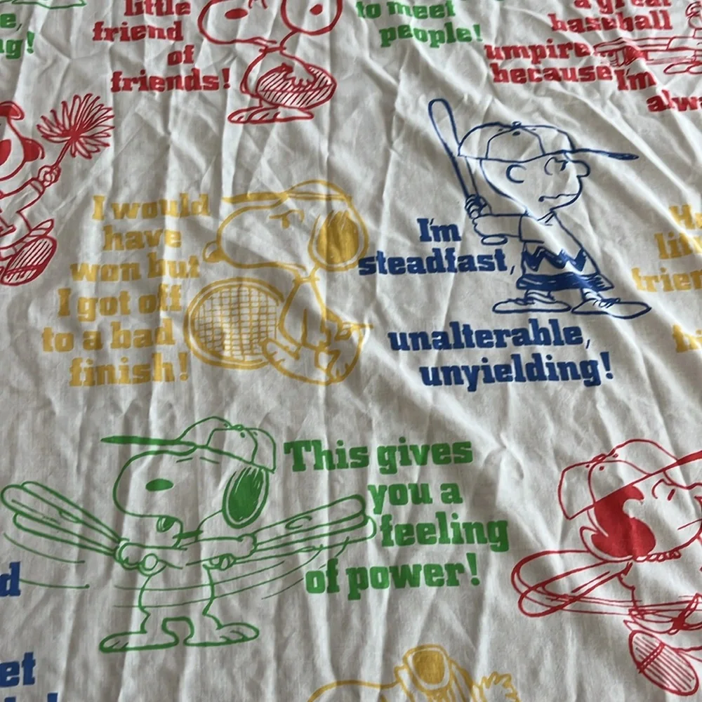 Vintage Peanuts Charlie Brown Snoopy Twin TopSheet Retro Colorful Upcycle fabric